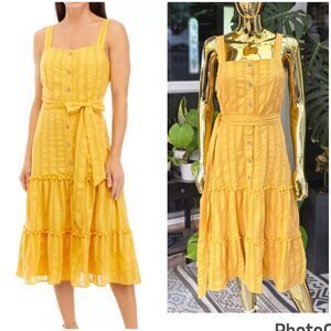 Tahari Sleeveless Square Neck Button Down Tie Waist Fit and Flare Midi Dress 4